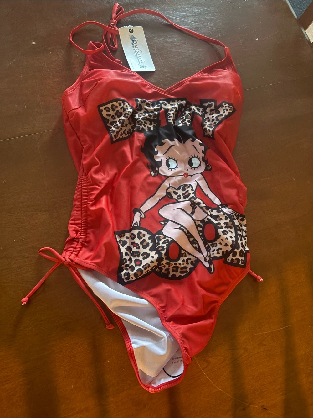 Red Betty Boop One-Piece Swimsuit with Leopard Print